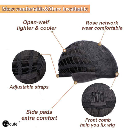 Gray Pixie Cut Wig With Bangs for Black Women - Short Curly Natural Wavy Fluffy Style (Grey)