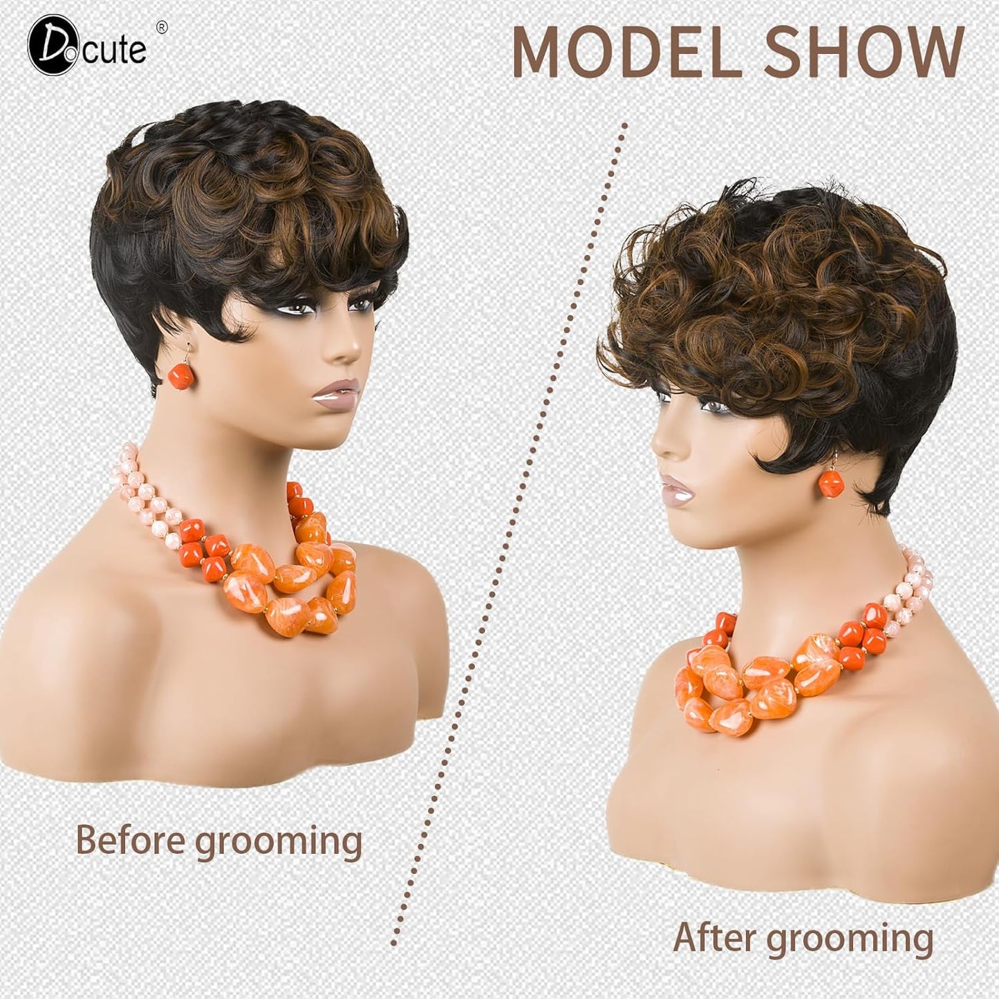 Gray Pixie Cut Wig With Bangs for Black Women - Short Curly Natural Wavy Fluffy Style (Grey)