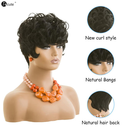 Gray Pixie Cut Wig With Bangs for Black Women - Short Curly Natural Wavy Fluffy Style (Grey)