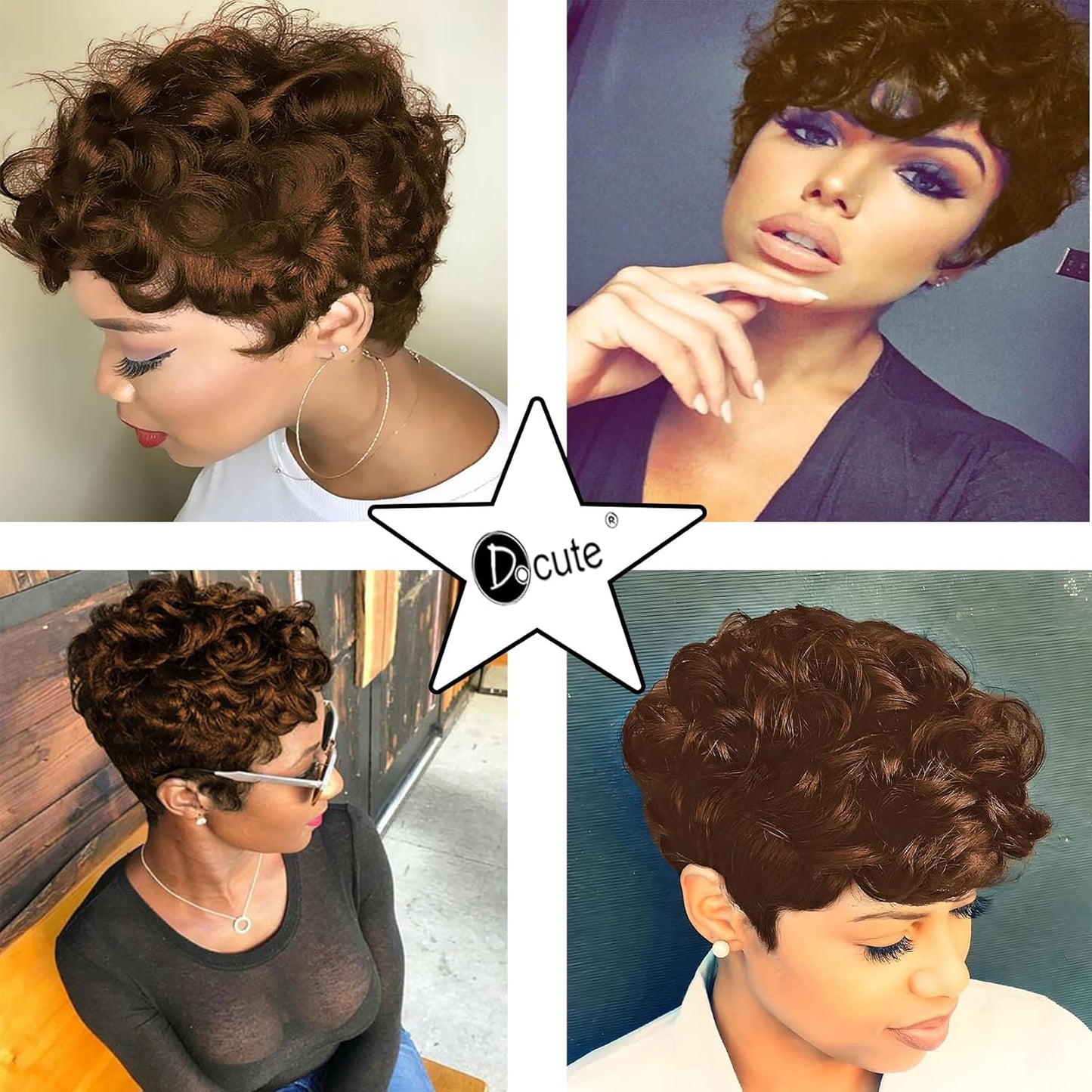 Gray Pixie Cut Wig With Bangs for Black Women - Short Curly Natural Wavy Fluffy Style (Grey)