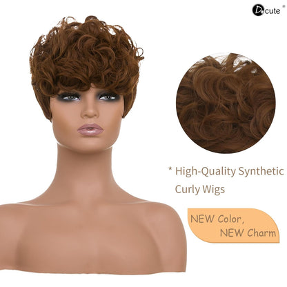 Gray Pixie Cut Wig With Bangs for Black Women - Short Curly Natural Wavy Fluffy Style (Grey)