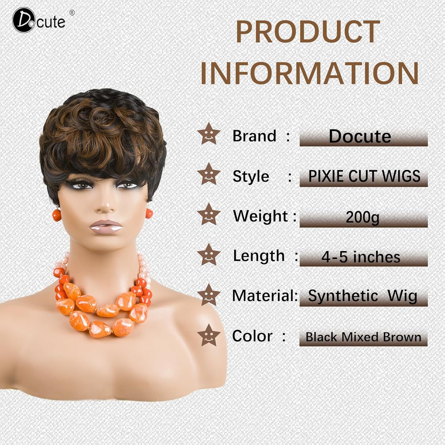 Gray Pixie Cut Wig With Bangs for Black Women - Short Curly Natural Wavy Fluffy Style (Grey)