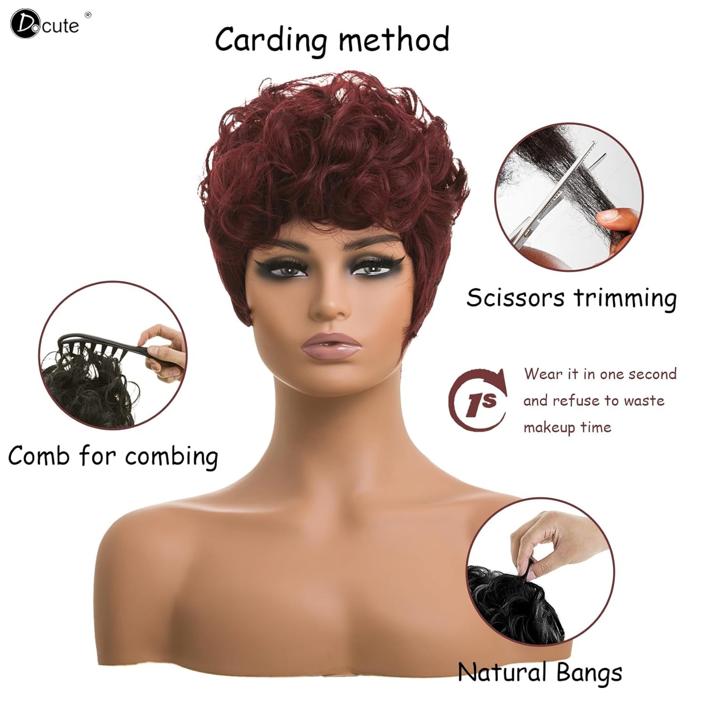 Gray Pixie Cut Wig With Bangs for Black Women - Short Curly Natural Wavy Fluffy Style (Grey)