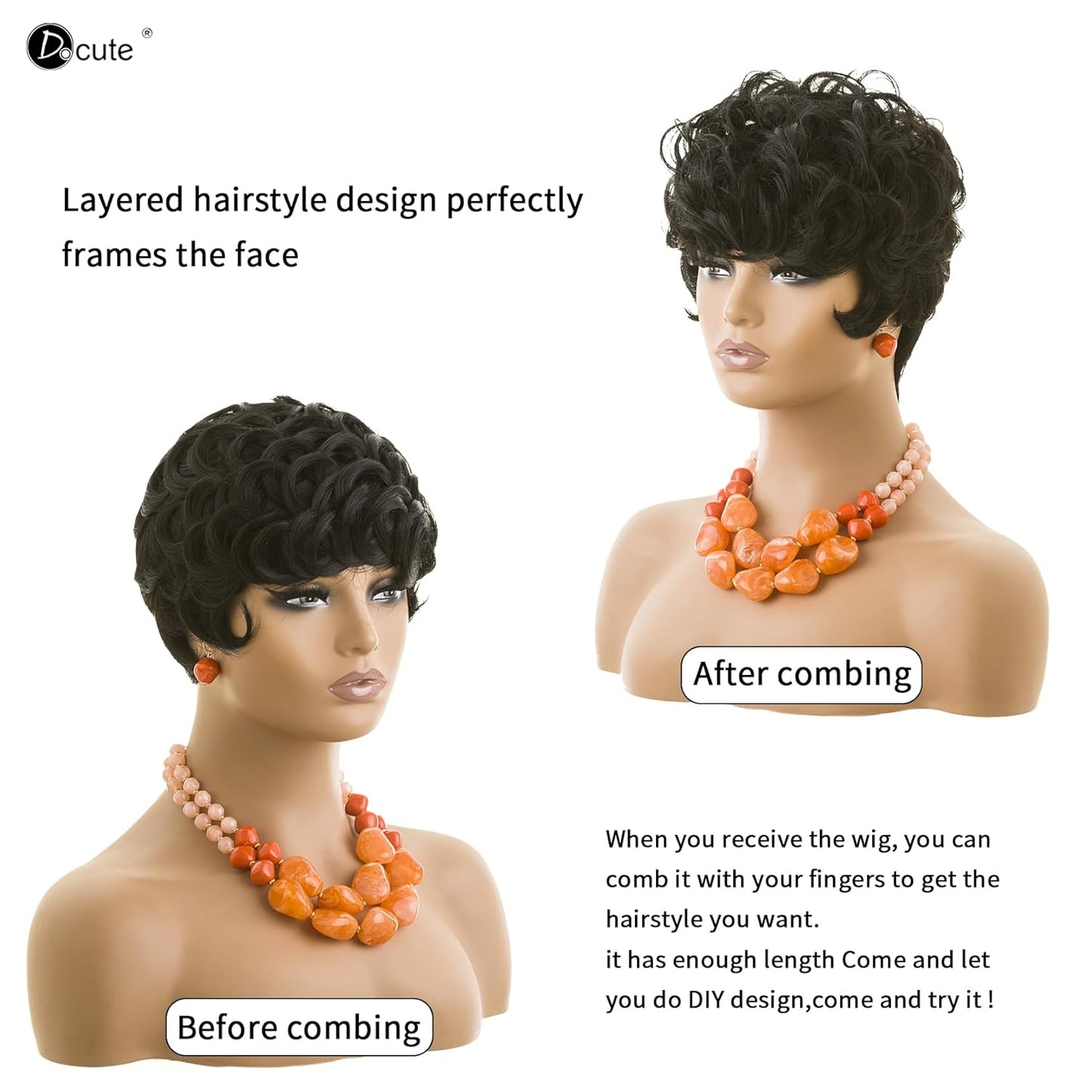 Gray Pixie Cut Wig With Bangs for Black Women - Short Curly Natural Wavy Fluffy Style (Grey)