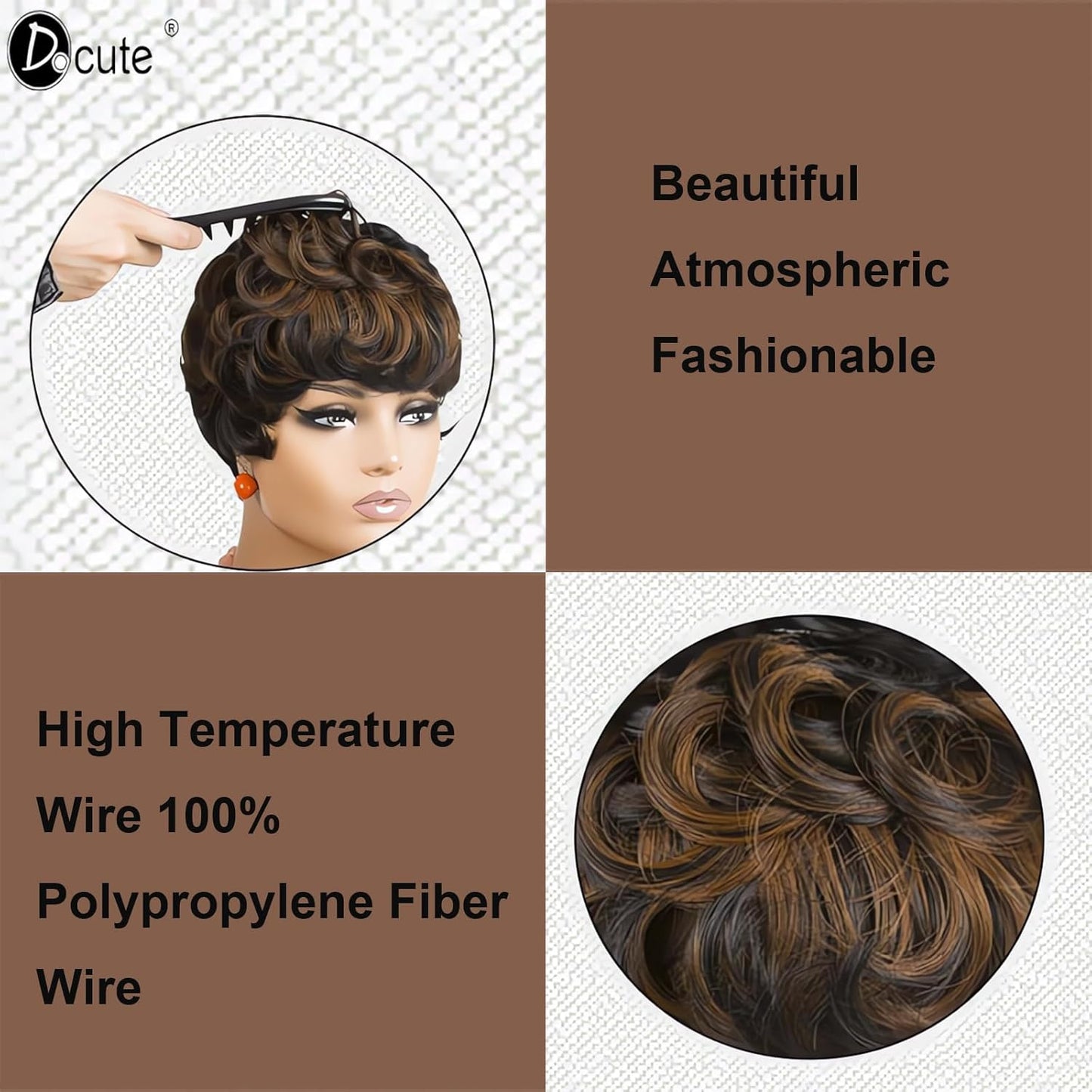 Gray Pixie Cut Wig With Bangs for Black Women - Short Curly Natural Wavy Fluffy Style (Grey)