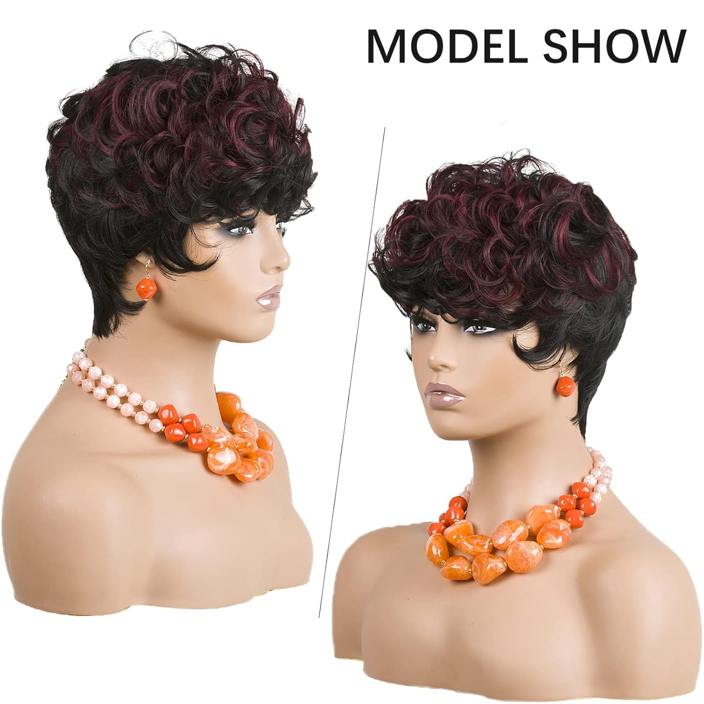 Gray Pixie Cut Wig With Bangs for Black Women - Short Curly Natural Wavy Fluffy Style (Grey)