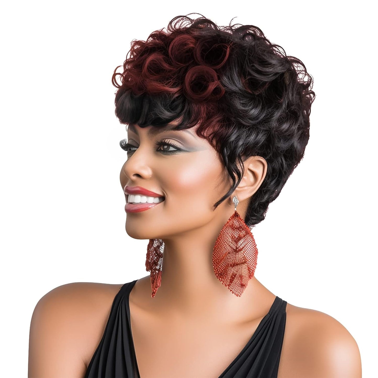 Gray Pixie Cut Wig With Bangs for Black Women - Short Curly Natural Wavy Fluffy Style (Grey)