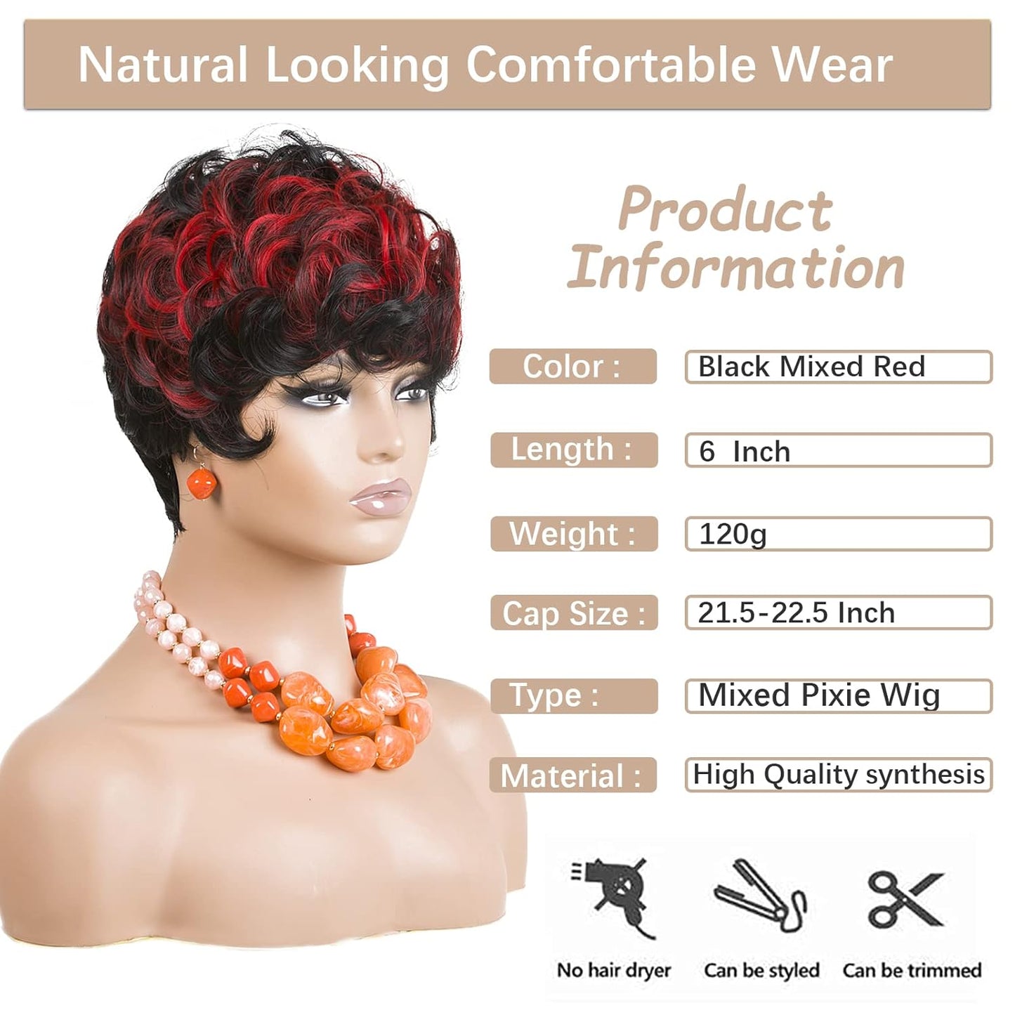 Gray Pixie Cut Wig With Bangs for Black Women - Short Curly Natural Wavy Fluffy Style (Grey)