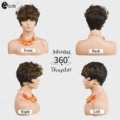 Gray Pixie Cut Wig With Bangs for Black Women - Short Curly Natural Wavy Fluffy Style (Grey)