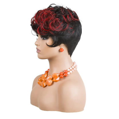 Gray Pixie Cut Wig With Bangs for Black Women - Short Curly Natural Wavy Fluffy Style (Grey)