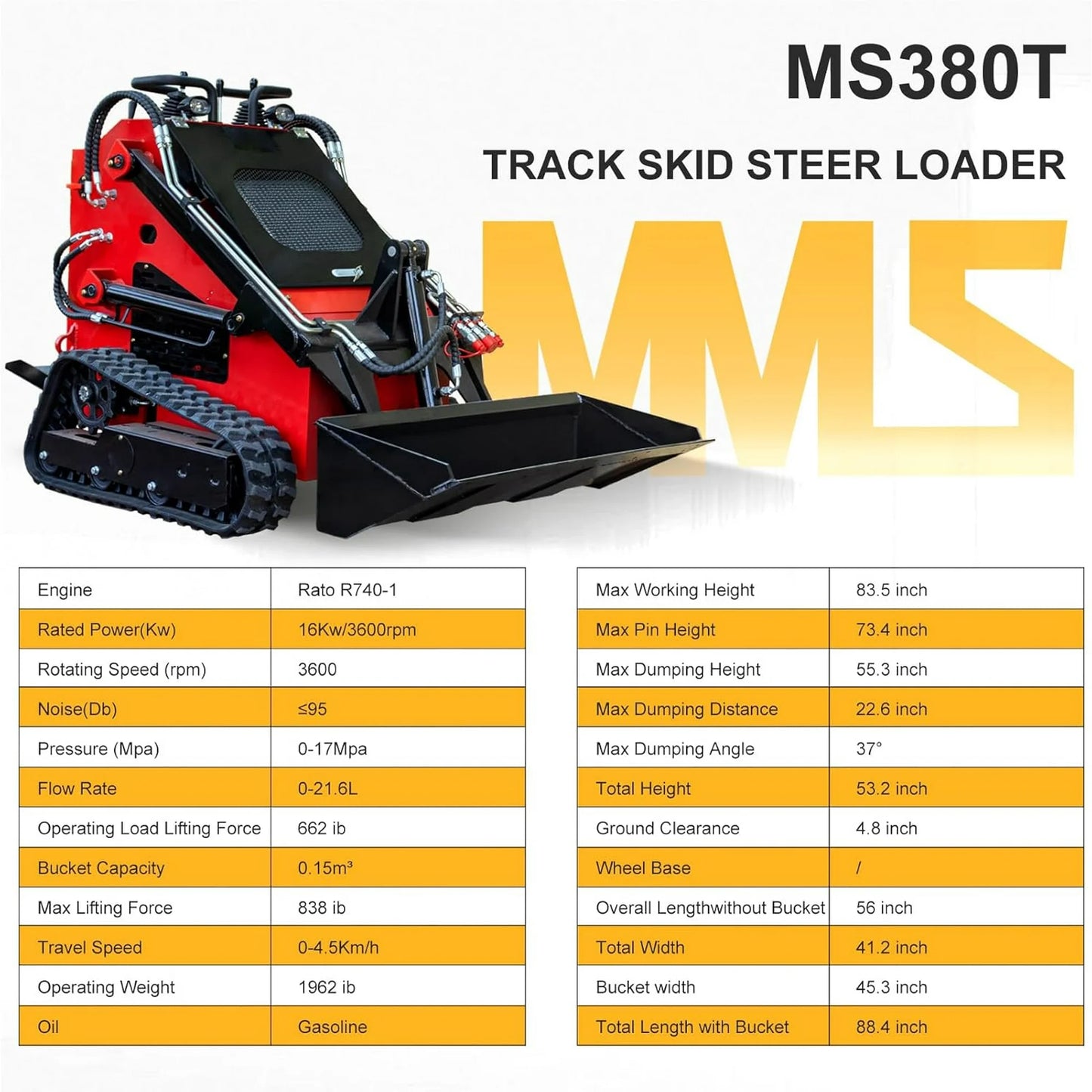 Mini Skid Steer Loader with 46 inch Bucket, 23HP Multifunction Stand-On Crawler Skid Steer Machine, Hydraulic Drive Compact Track Loader