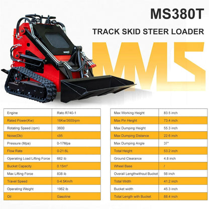 Mini Skid Steer Loader with 46 inch Bucket, 23HP Multifunction Stand-On Crawler Skid Steer Machine, Hydraulic Drive Compact Track Loader