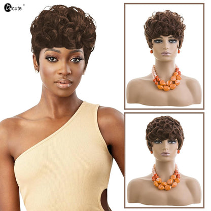 Gray Pixie Cut Wig With Bangs for Black Women - Short Curly Natural Wavy Fluffy Style (Grey)