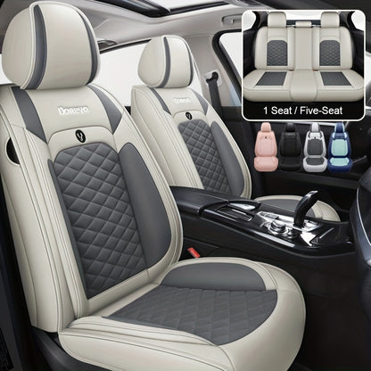 [Stylish Car Seat Cover] DENEGO Quilted Car Seat Cover | Cartoon Design, Full Coverage, Faux Leather & Mesh Fabric, 1 Seat/Five Seat Option, Stylish & Comfortable, Luxury