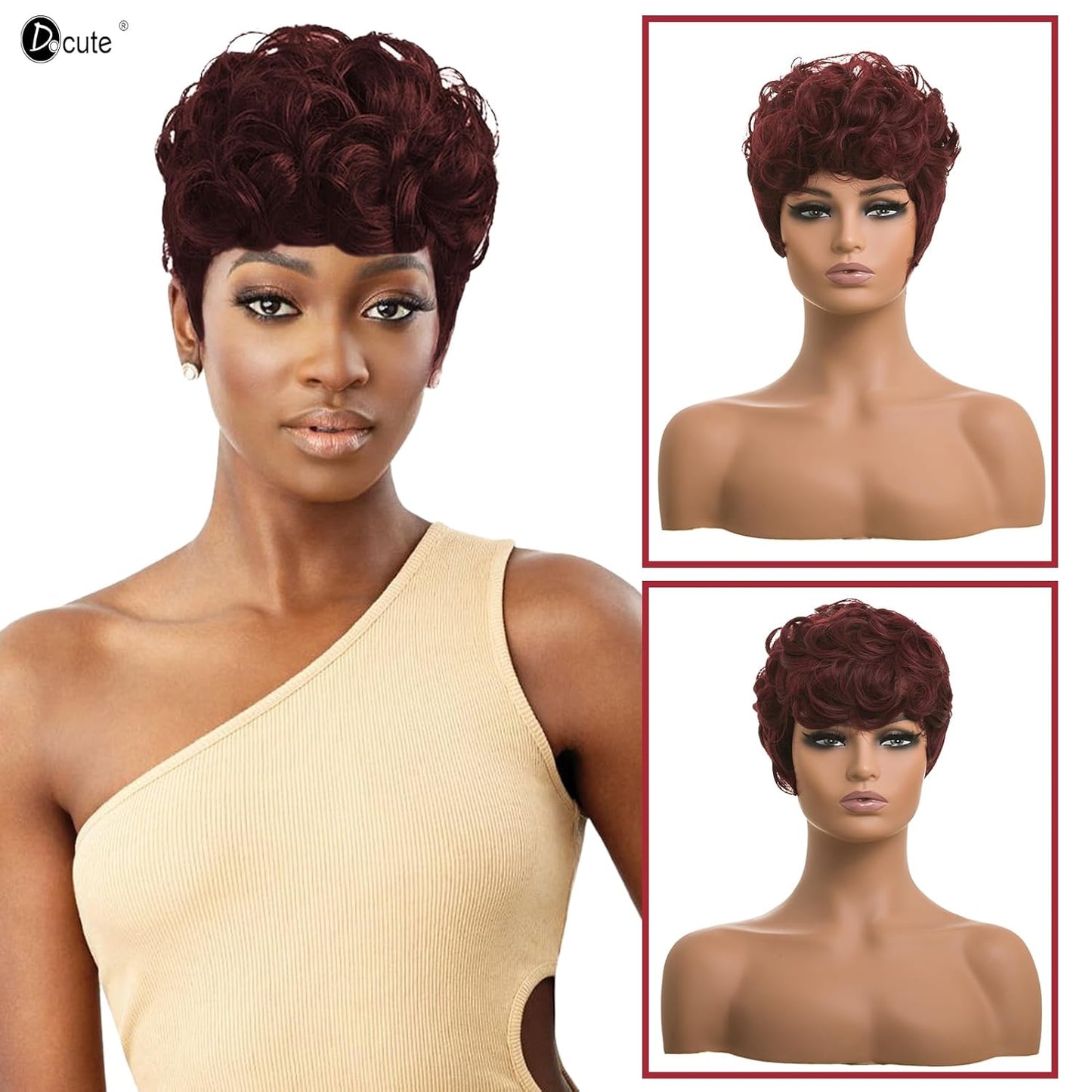 Gray Pixie Cut Wig With Bangs for Black Women - Short Curly Natural Wavy Fluffy Style (Grey)