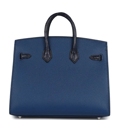 Herthtmes Night Sac Faubourg Birkin 20 Bleu Marine Matte Alligator Pallad