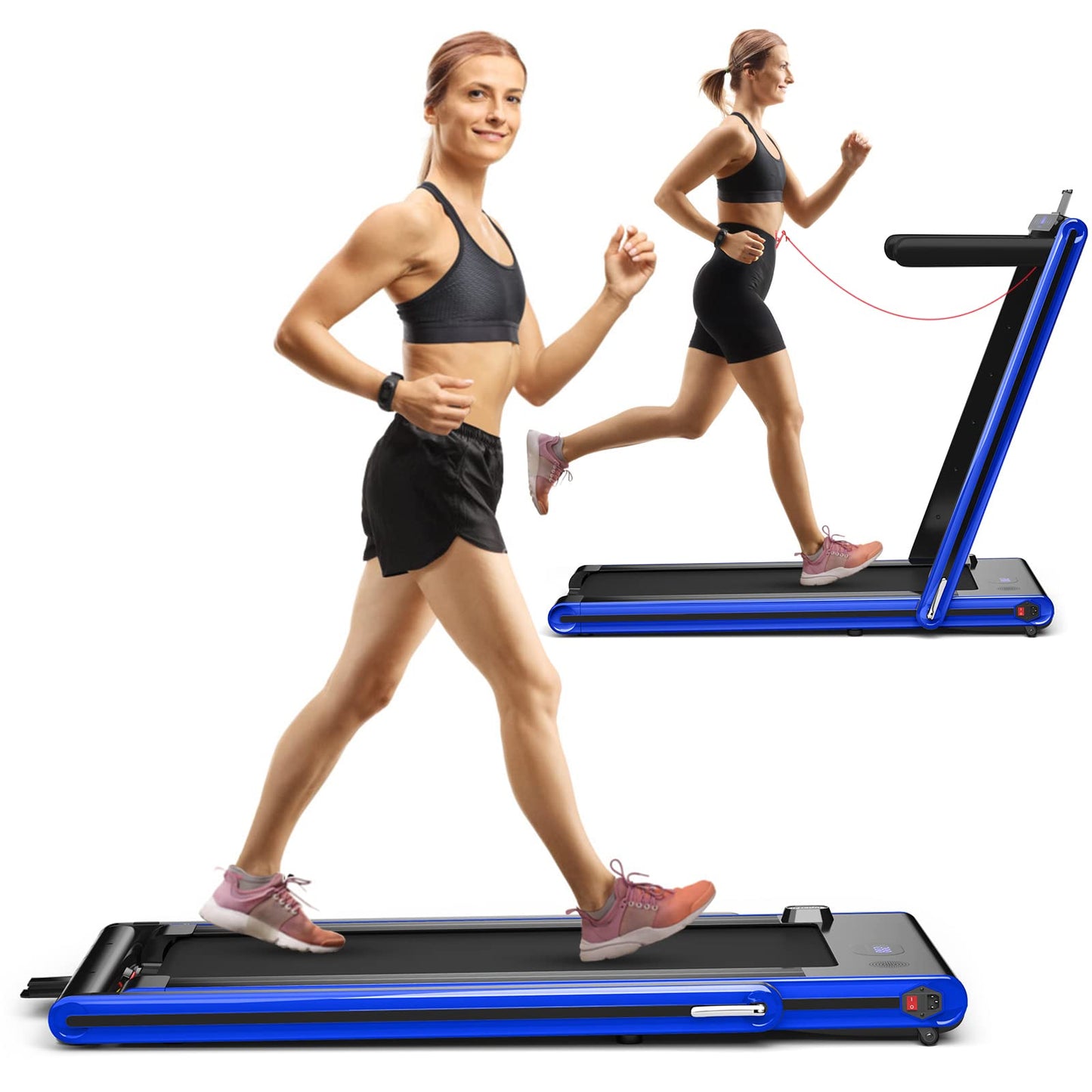 Goplus 2-in-1 Folding Treadmill, 2.25HP Electric Under Desk Treadmill W/LED Display