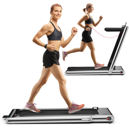 Goplus 2-in-1 Folding Treadmill, 2.25HP Electric Under Desk Treadmill W/LED Display