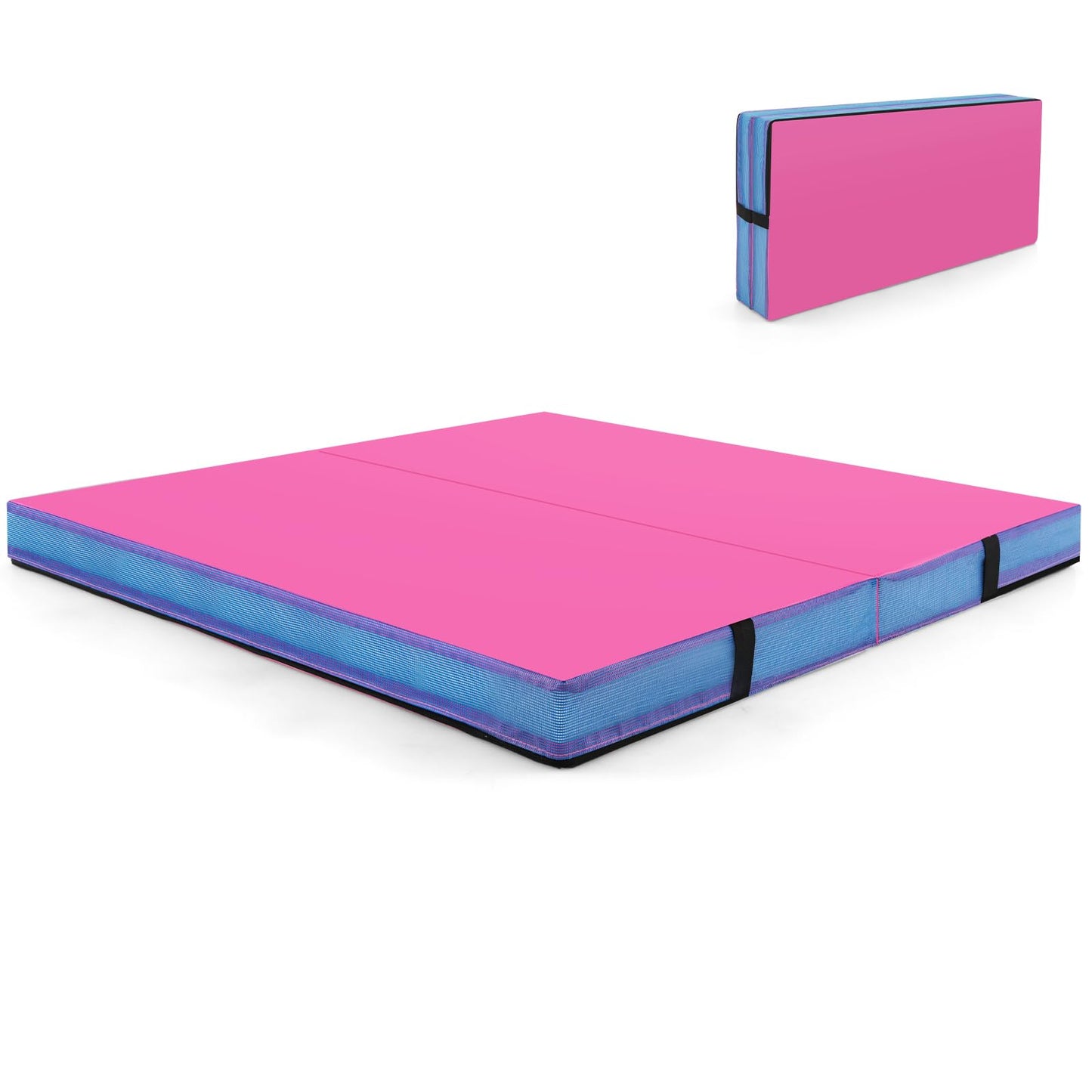 Goplus 4ft x 4ft x 4in Thickened Bi-Fold Fitness Mat with Carrying Handles & PU Leather Cover