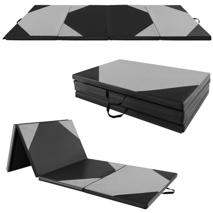 Goplus Folding Gymnastics Mat, 10¡¯ x 4¡¯ x 2¡¯¡¯ Thick Tumbling Mats with PU Leather, Hook & Loop Fasteners