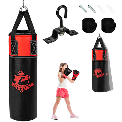 Goplus Punching Bag Set for Kids , Filled Boxing Heavy Bag with Punching Gloves & Hand Wraps