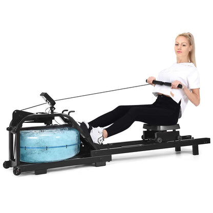 Water Rowing Machine Dual Track Adjustable Resistance with LCD Display and Large Weight Capacity for Home Use