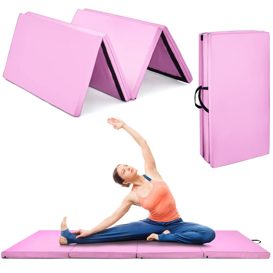 Goplus 8' x 4' Folding Gymnastics Mat, 2 Thick 4 Fold Exercise Tumbling Mat with Carrying Handles for Home Gym Fitness