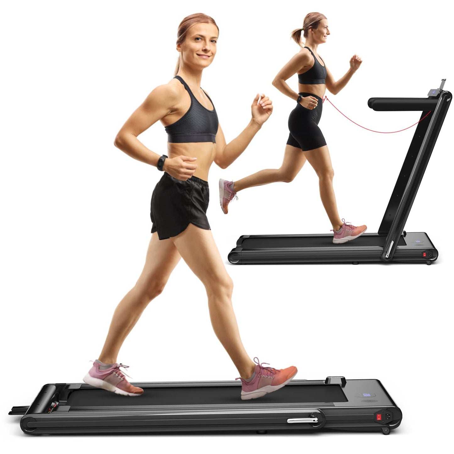 Goplus 2-in-1 Folding Treadmill, 2.25HP Electric Under Desk Treadmill W/LED Display
