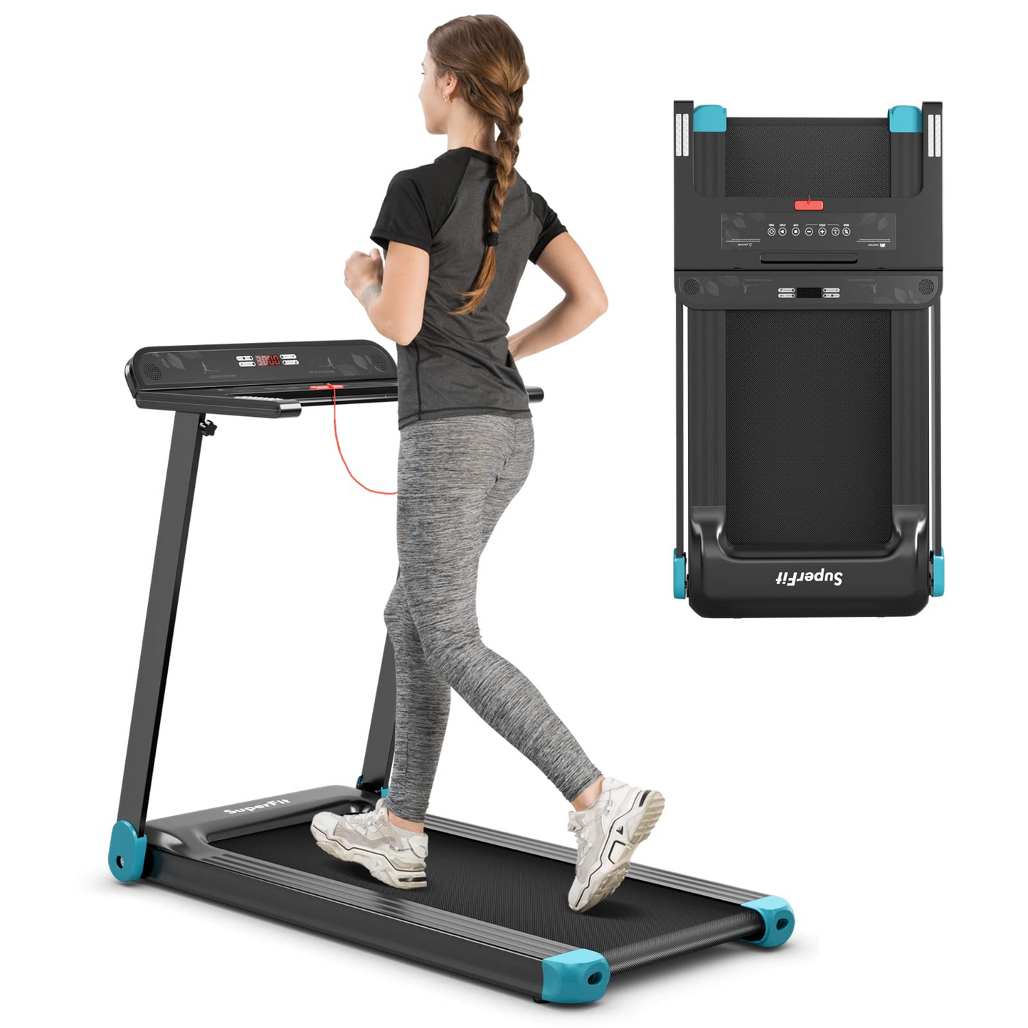 Goplus Folding Treadmill, Compact Superfit Treadmill with APP Control, Blue Tooth Speaker