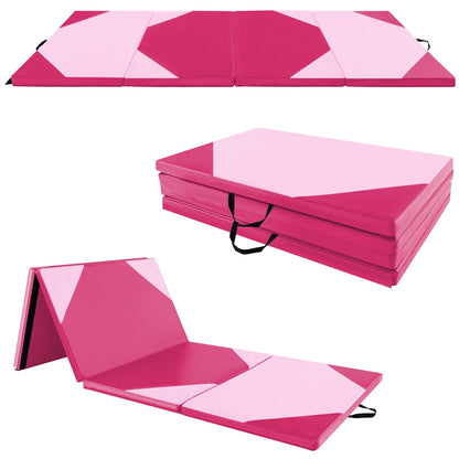 Goplus Folding Gymnastics Mat, 10¡¯ x 4¡¯ x 2¡¯¡¯ Thick Tumbling Mats with PU Leather, Hook & Loop Fasteners