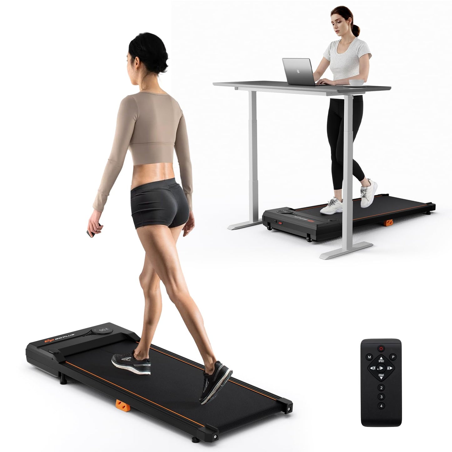 Goplus Walking Pad 340 LBS Capacity Under Desk Treadmill with Remote Control LED Display