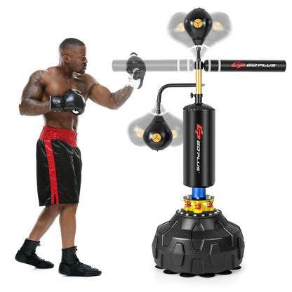 Goplus Boxing Speed Trainer, Freestanding Punching Bag 360-degree Spinning Bar with 2 Reflex Speed Balls