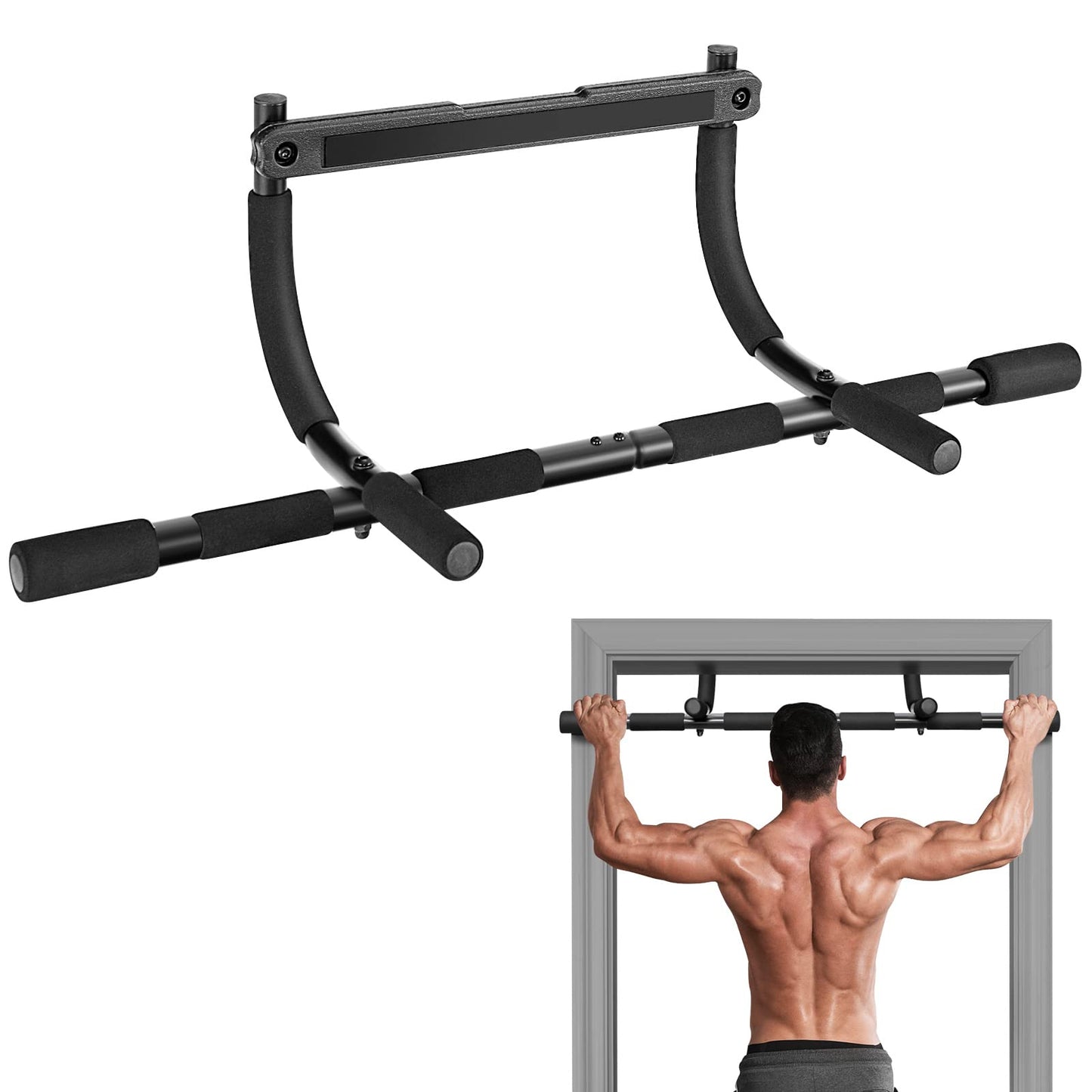 Goplus Pull Up Bar for Doorway, Multi-Grip Chin Up Bar w/ Foam Grips for Door Frame