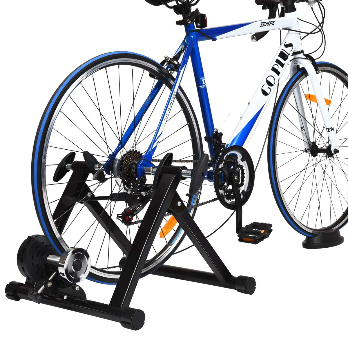 Goplus Bike Trainer Stand, Indoor Magnetic Exercise Bicycle Trainers with 8 Levels Resistance