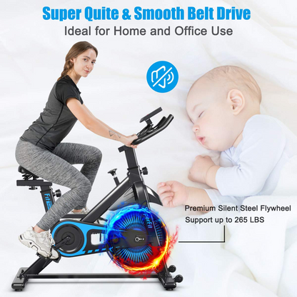 Goplus Indoor Cycling Bike, Silent Belt Drive Exercise Bike with Steel Flywheel, Phone Holder