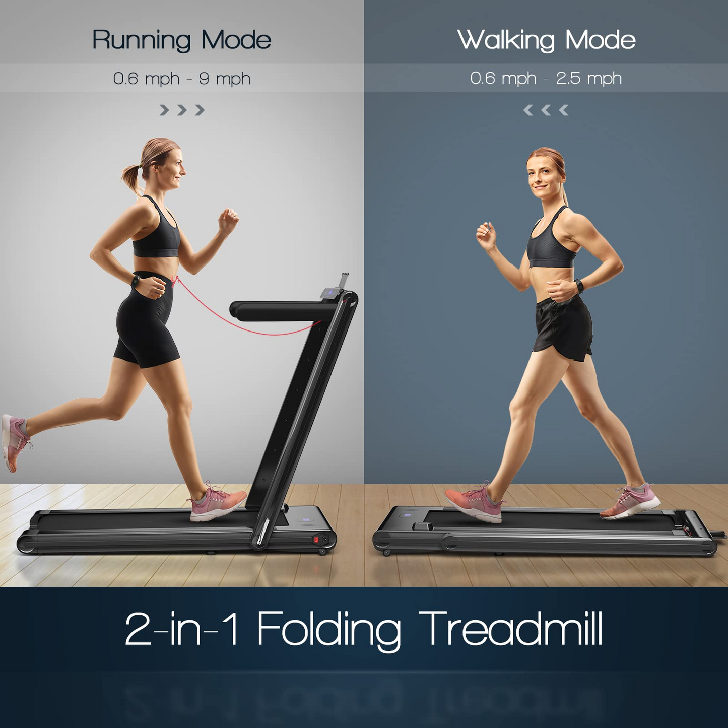 Goplus 2-in-1 Folding Treadmill, 2.25HP Electric Under Desk Treadmill W/LED Display