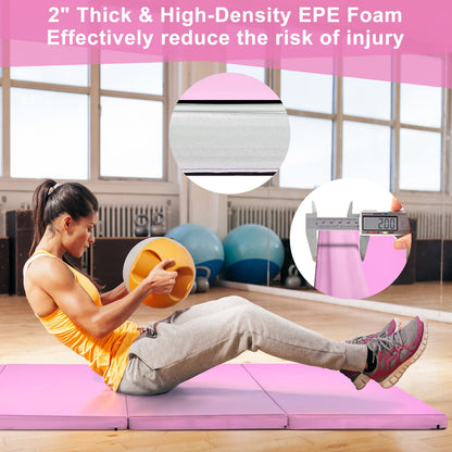 Goplus 8' x 4' Folding Gymnastics Mat, 2 Thick 4 Fold Exercise Tumbling Mat with Carrying Handles for Home Gym Fitness