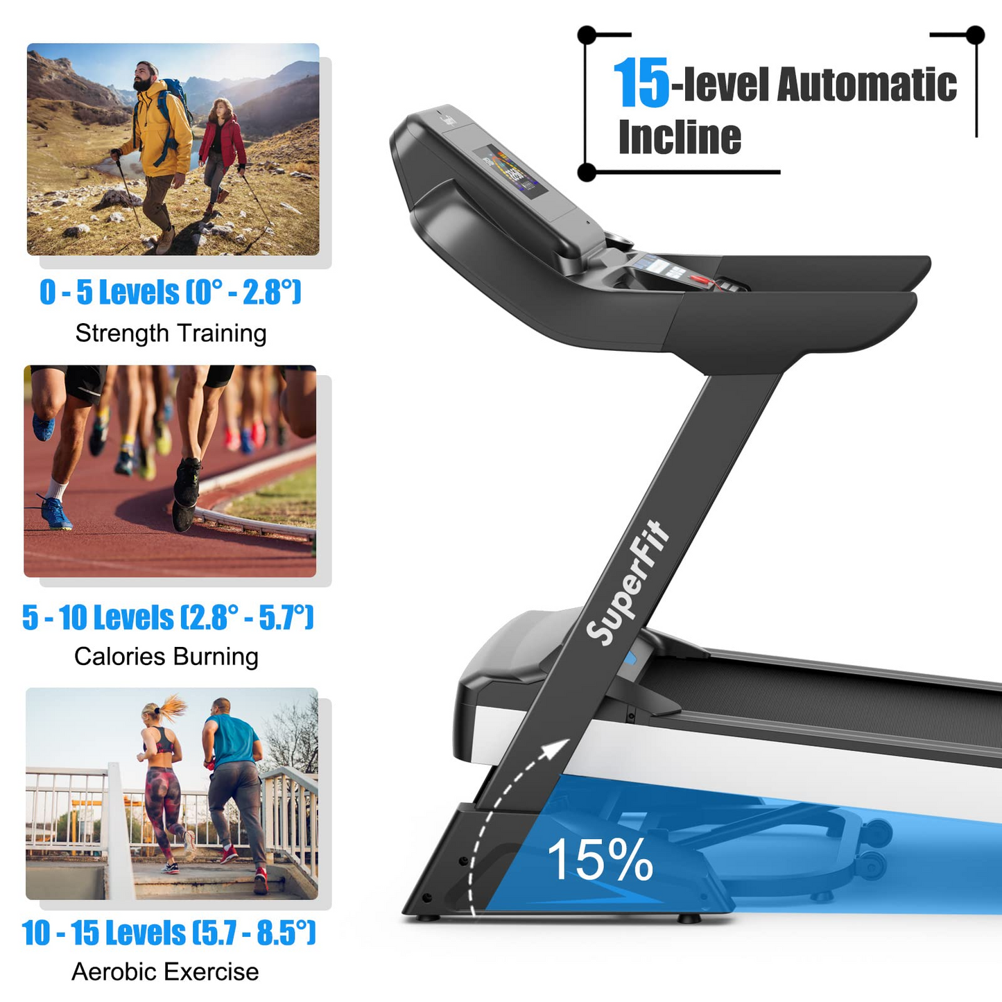 Goplus 4.75HP Folding Treadmill with 15% Auto Incline and APP, Commercial Heavy Duty Superfit Treadmill with 20 Preset Programs