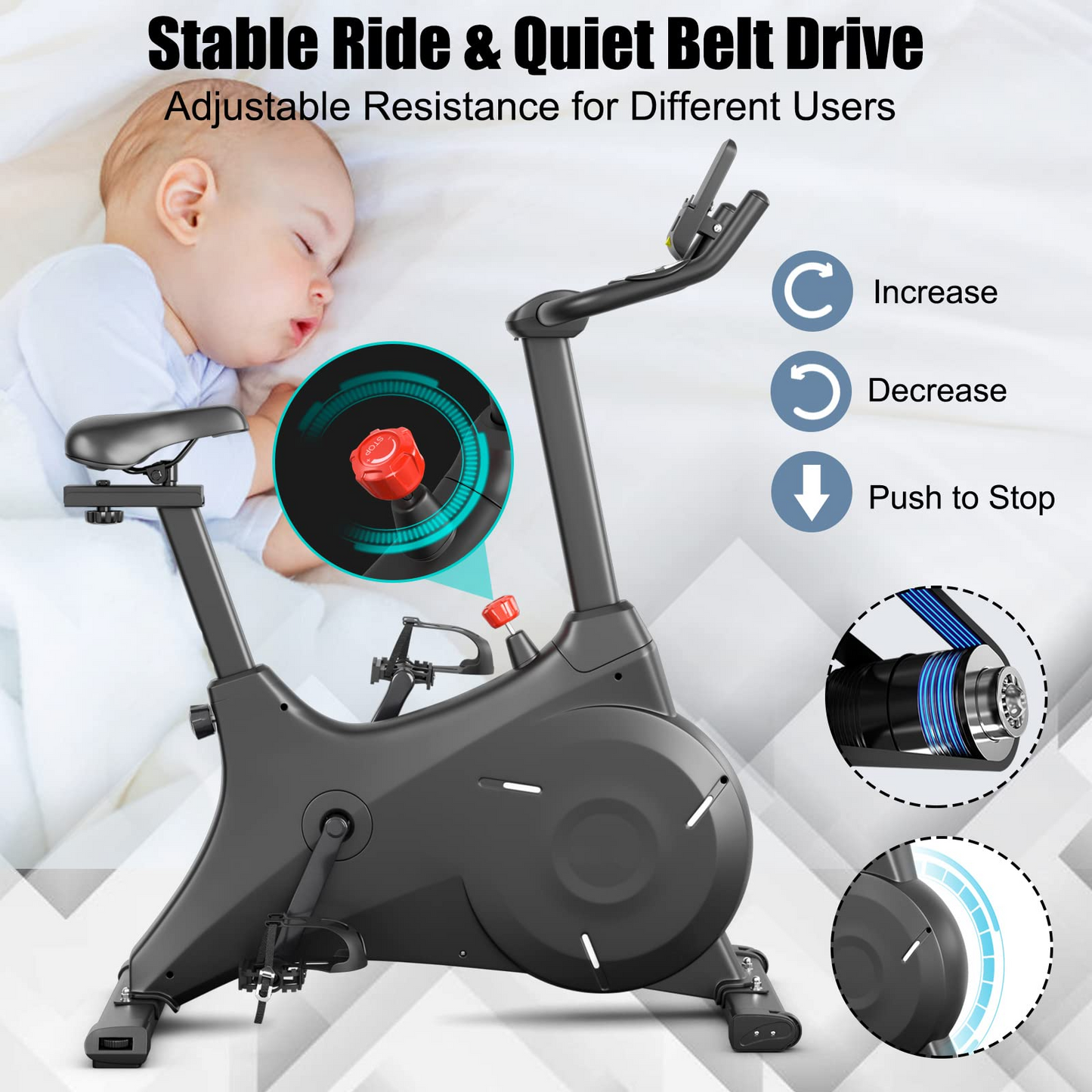 Goplus Exercise Bike, Magnetic Resistance Stationary Bike with Bulit-in Safe Flywheel, Comfortable Seat Cushion