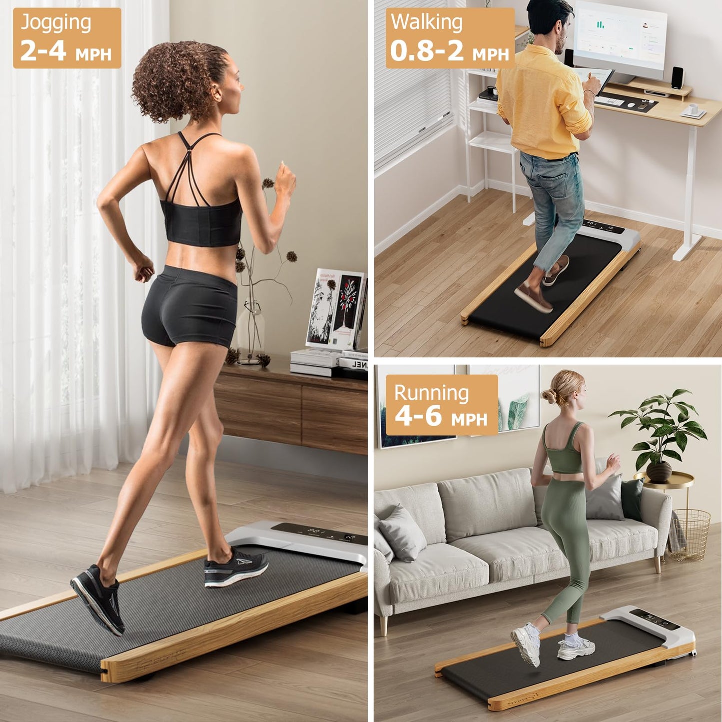 Goplus Walking Pad, Wooden Under Desk Treadmill for Home and Office