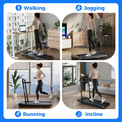 Goplus 2 in 1 Folding Treadmill with Incline, 3.0HP Walking Pad, 265lb Capacity Under Desk Treadmill with Remote Control, APP and LED Display