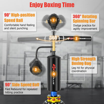 Goplus Boxing Speed Trainer, Freestanding Punching Bag 360-degree Spinning Bar with 2 Reflex Speed Balls