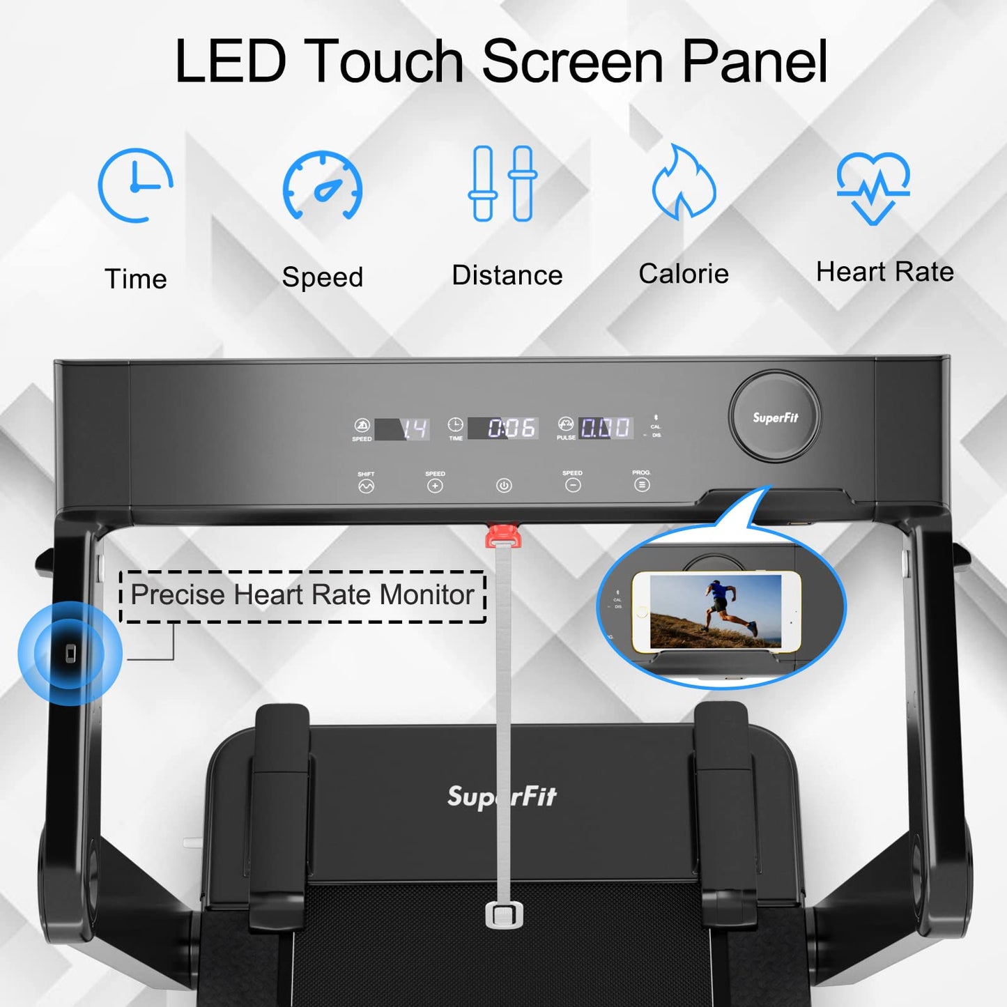 4.0HP Heavy Duty Folding Treadmill, Electric Foldable Superfit Treadmill with LED Touch Screen