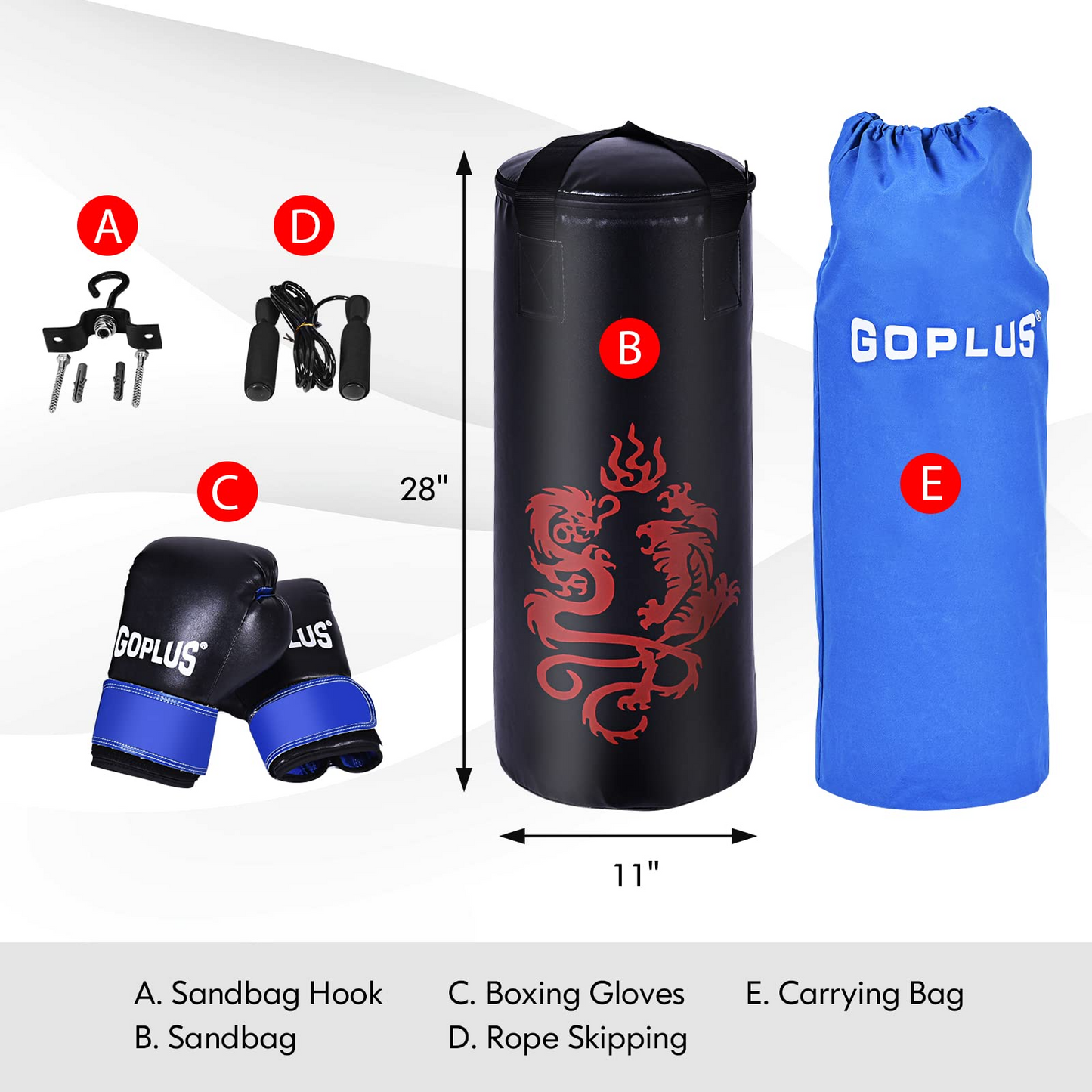 Goplus Punching Bag Set with Gloves, 40LBS Filled Kick Boxing Bag, Rucksack, Jump Rope