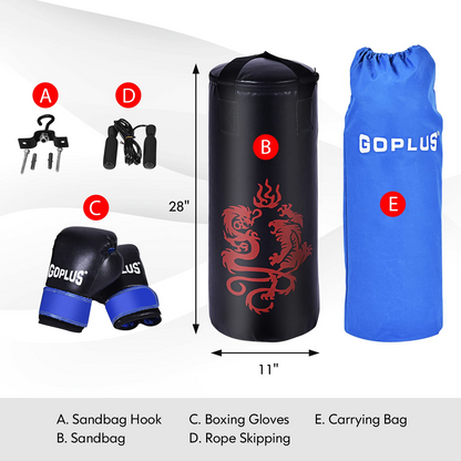 Goplus Punching Bag Set with Gloves, 40LBS Filled Kick Boxing Bag, Rucksack, Jump Rope