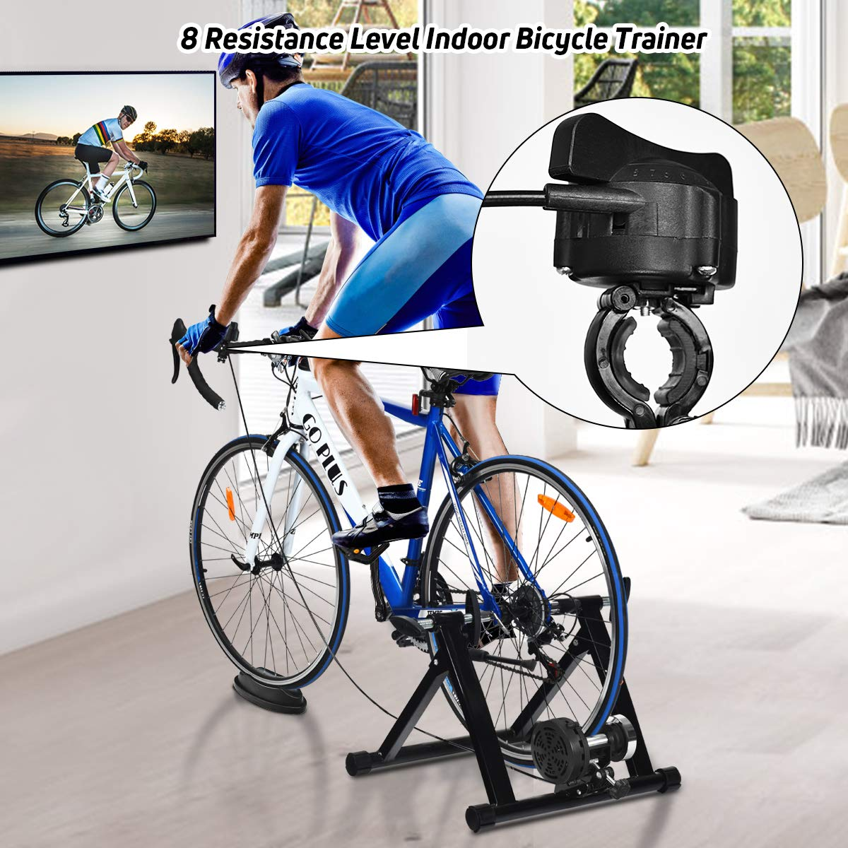 Goplus Bike Trainer Stand, Indoor Magnetic Exercise Bicycle Trainers with 8 Levels Resistance