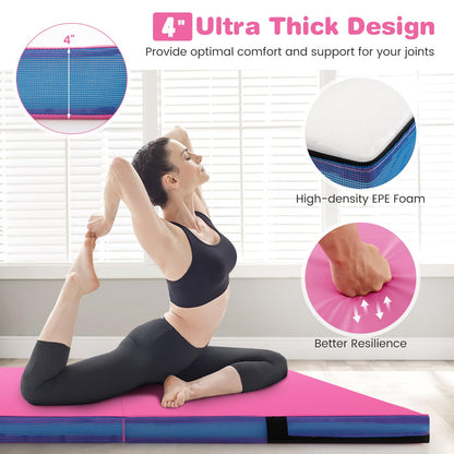 Goplus 4ft x 4ft x 4in Thickened Bi-Fold Fitness Mat with Carrying Handles & PU Leather Cover