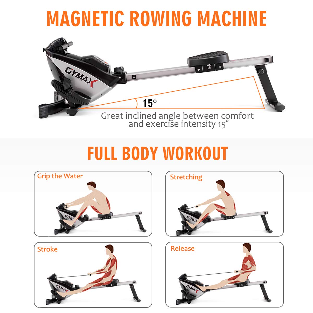 Folding Rowing Machine,Magnetic Rower with Adjustable Resistance and LCD Display