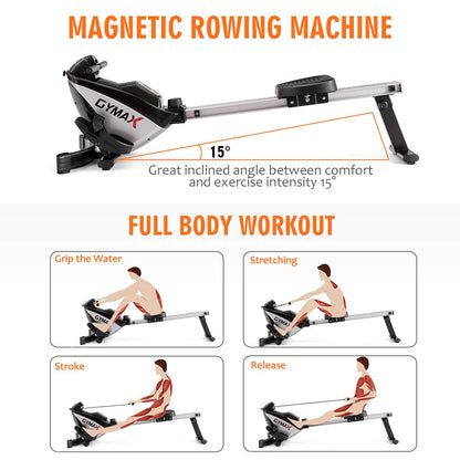 Folding Rowing Machine,Magnetic Rower with Adjustable Resistance and LCD Display