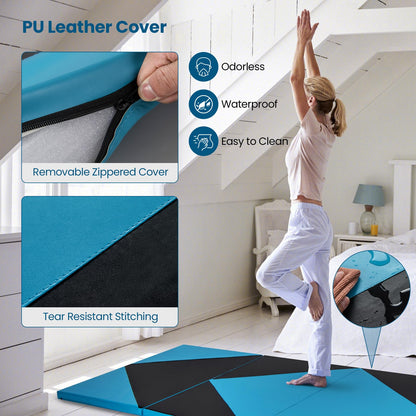 Goplus Folding Gymnastics Mat, 10¡¯ x 4¡¯ x 2¡¯¡¯ Thick Tumbling Mats with PU Leather, Hook & Loop Fasteners